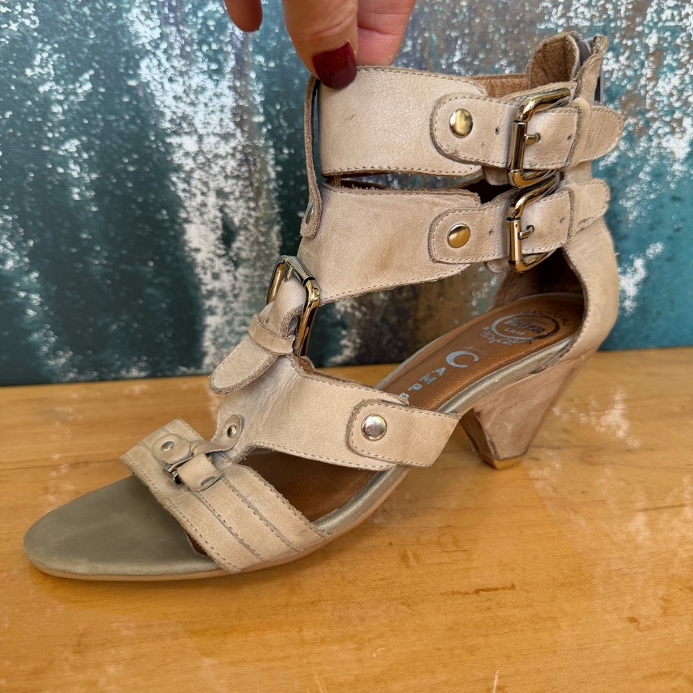 Ibiza Last “Boho Western” Handmade Style Taupe Suede Leather Sandal Heels
